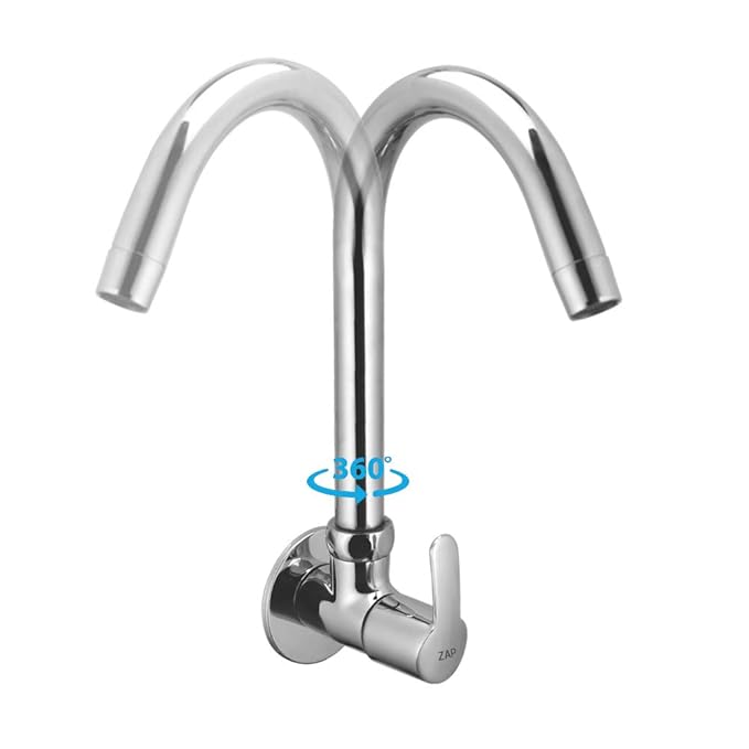 ZAP Prime Light Wall-Mount Kitchen Sink Tap | Chrome Finish Brass Sink Cock with Flange | Easy-to-Use Kitchen Tap for Home & Basin