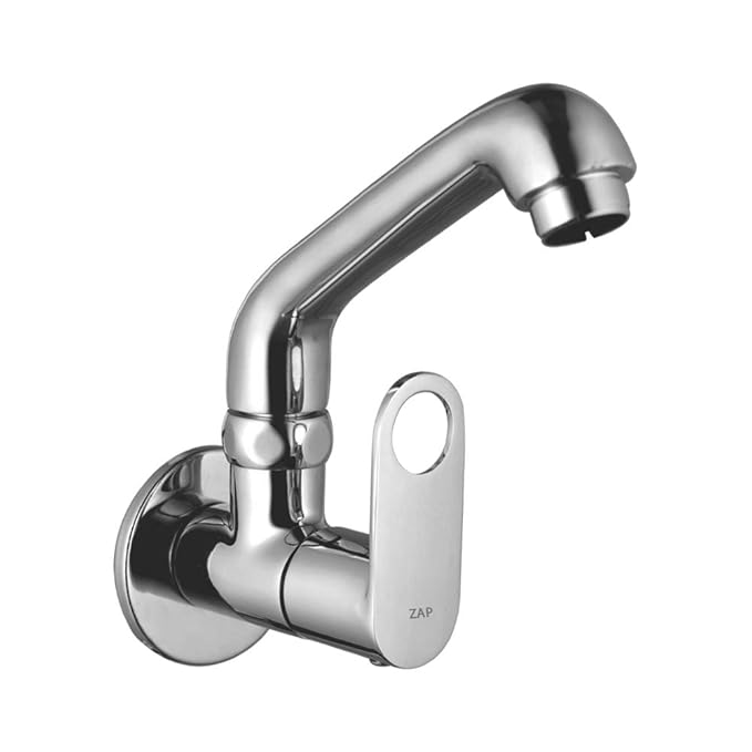 ZAP Geo Heavy Wall-Mount Kitchen Sink Tap | Chrome Finish | Easy-to-Use Brass Sink Cock for Home & Kitchen
