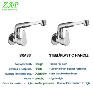 ZAP Brezza Heavy Curve Wall-Mount Kitchen Sink Tap | Chrome Finish | Brass Sink Cock for Home Use | Easy-to-Use Kitchen Faucet