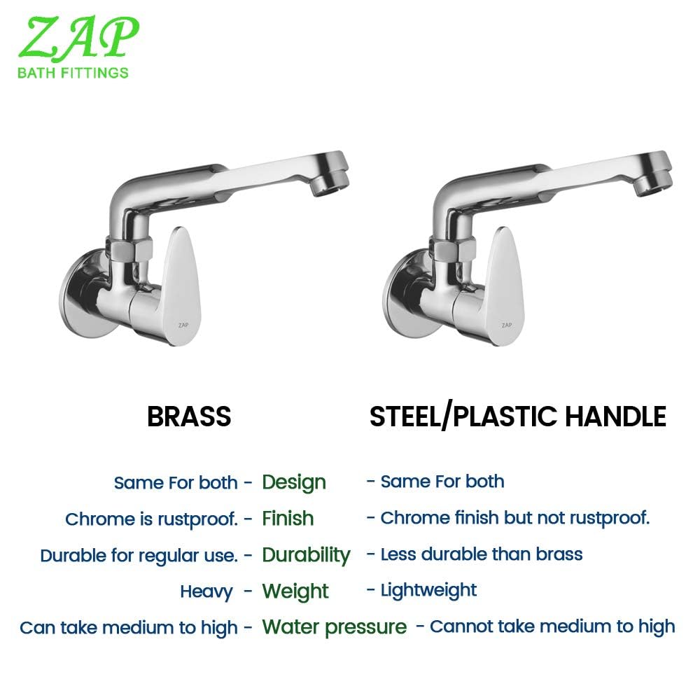 ZAP Brezza Heavy Curve Wall-Mount Kitchen Sink Tap | Chrome Finish | Brass Sink Cock for Home Use | Easy-to-Use Kitchen Faucet