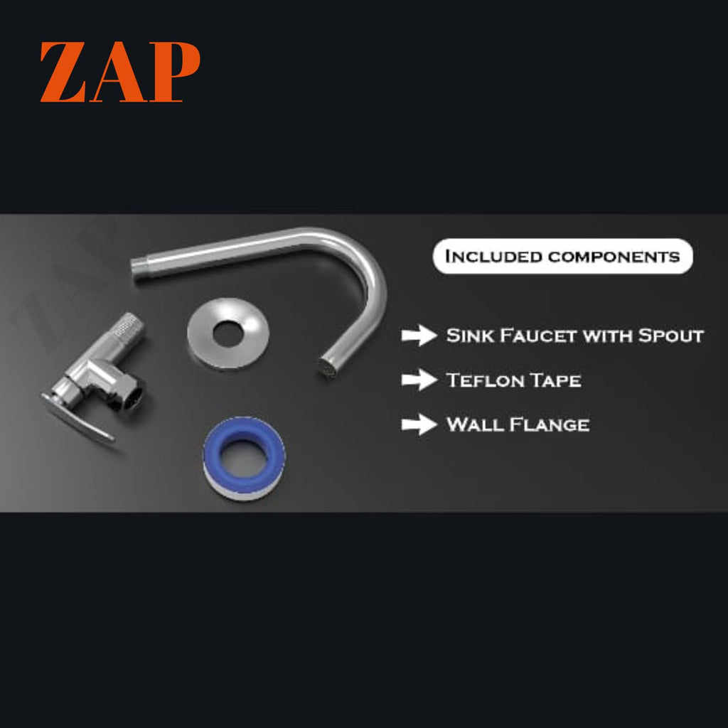 ZAP Terrim Heavy Wall-Mount Kitchen Sink Tap with 360° Swivel Spout | Chrome Finish Brass Sink Cock with Flange | 7-Year Warranty | Kitchen & Basin Faucet