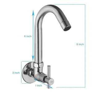 ZAP Mini Terrim Kitchen Sink Cock with Swivel Spout | 18x2 Inch Brass Body | Chrome Finish | Wall-Mounted Tap for Kitchen & Basin
