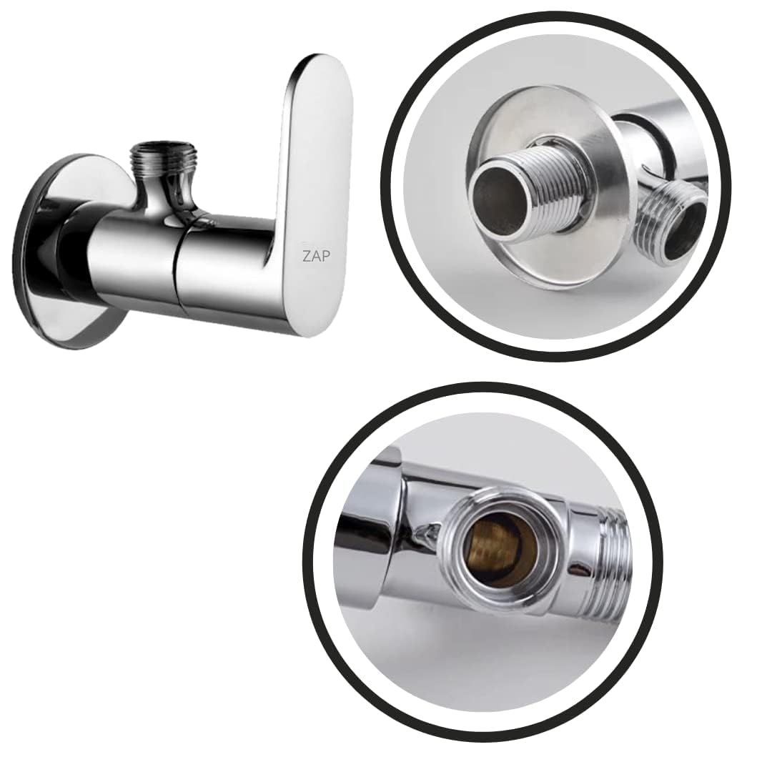 ZAP Premium Brass Angle Valve – Pack of 2 | Chrome-Plated Quarter Turn Tap with Ceramic Disc Cartridge & Wall Flange | Leakproof Valve for Bathroom, Kitchen, Geyser & Basin | 15mm BSP | Made in India