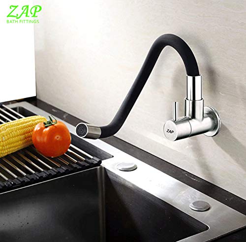 ZAP Brezza Flexible Kitchen Sink Tap with Pull-Down Sprayer | 360° Rotatable Silicone Faucet | Single Flow Water Outlet | Black | Durable Brass Body