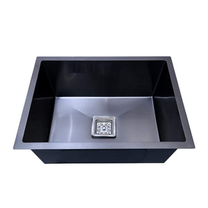 Zap Kitchen Sink Single Bowl 24x18 Inch | Black Finish | 304 Stainless Steel | Dual Water Aerator, Drainer Basket, Waste Pipe & Coupling | R Angle Corners | Smooth Drainage | Noise Reduction Pads