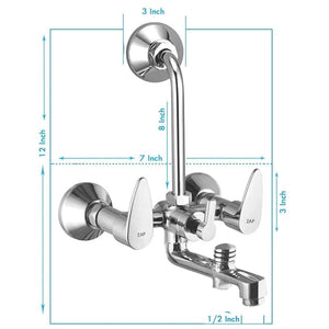 ZAP Breeza Series 3-in-1 Wall Mixer with Crutch & Multi-Flow Hand Shower | Complete Brass | 1.5m Flexible Tube | Chrome Finish | Deluxe Bathroom Fittings Set