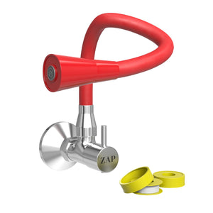 ZAP Brass Sink Cock with Dual Flow – Red Flexible Swivel Spout Kitchen Faucet | Wall Mounted Chrome Finish Tap | Water Saving Aerator | Ideal for Modern Kitchens