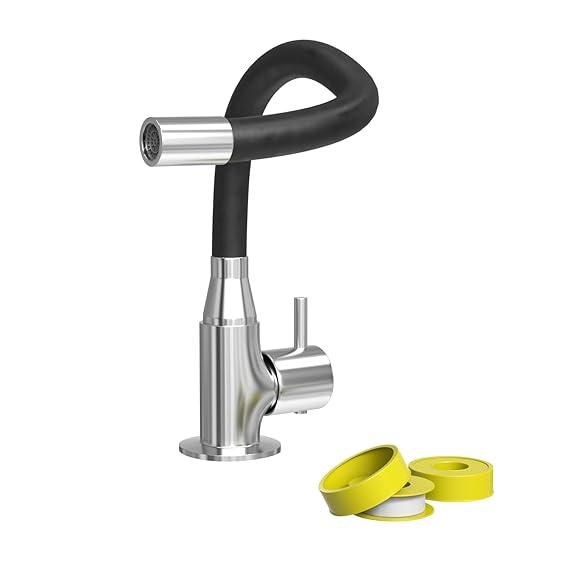 ZAP Swan Neck with Flexible Swivel Spout | Single Flow Sink Mixer | Black Silicone Spout Brass Faucet | Hot & Cold Sink Mixer Tap | Tap for Kitchen Sink | Wash Basin Mixer | Pillar Tap