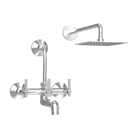 ZAP TRM Series Brass Wall Mixer with Overhead Shower System Set and 125mm Long Bend Pipe | Chrome Finish | Bathroom Tap for Hot and Cold Water Control | Durable & Rust Resistant
