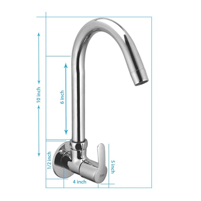 ZAP Prime Light Wall-Mount Kitchen Sink Tap | Chrome Finish Brass Sink Cock with Flange | Easy-to-Use Kitchen Tap for Home & Basin