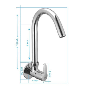 ZAP Prime Light Wall-Mount Kitchen Sink Tap | Chrome Finish Brass Sink Cock with Flange | Easy-to-Use Kitchen Tap for Home & Basin