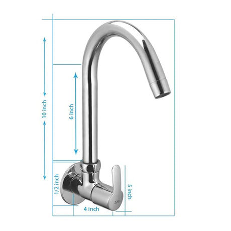 ZAP Prime Light Wall-Mount Kitchen Sink Tap | Chrome Finish Brass Sink Cock with Flange | Easy-to-Use Kitchen Tap for Home & Basin