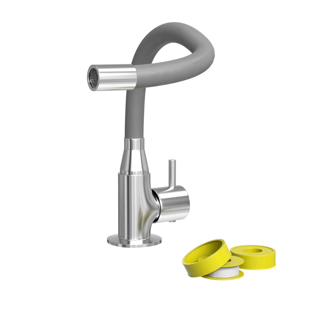 ZAP Swan Neck with Flexible Swivel Spout | Single Flow Kitchen Sink Tap | Grey Silicone Spout Brass Faucet | Hot & Cold Sink Faucet | Tap for Kitchen Sink | Wash Basin Tap | Pillar Tap