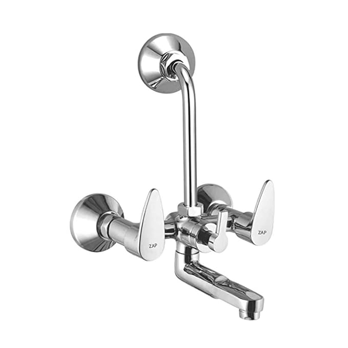ZAP Brezza Series 2-in-1 Wall Mixer with Crutch | Brass Body with Multi-Flow Hand Shower & 1.5m Flexible Tube | Chrome Finish Deluxe Bathroom Fitting