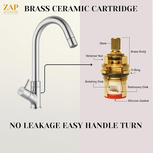 Pluto Brass Sleek Chrome Swan Neck Sink Tap