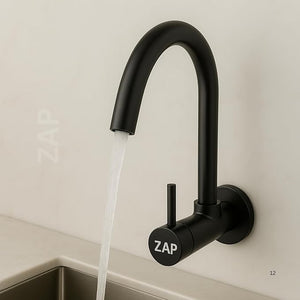 Black Brass Kitchen Wall Mounted Sink Tap with 360° Swivel Spout