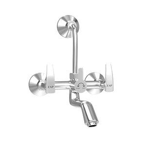 ZAP Hexa Series 2311 Premium Brass Wall Mixer | Chrome Finish | With Overhead Shower Provision & 125mm Bend Pipe | Hot & Cold Water Knobs | Wall-Mounted Faucet | With Faucet Cleaner