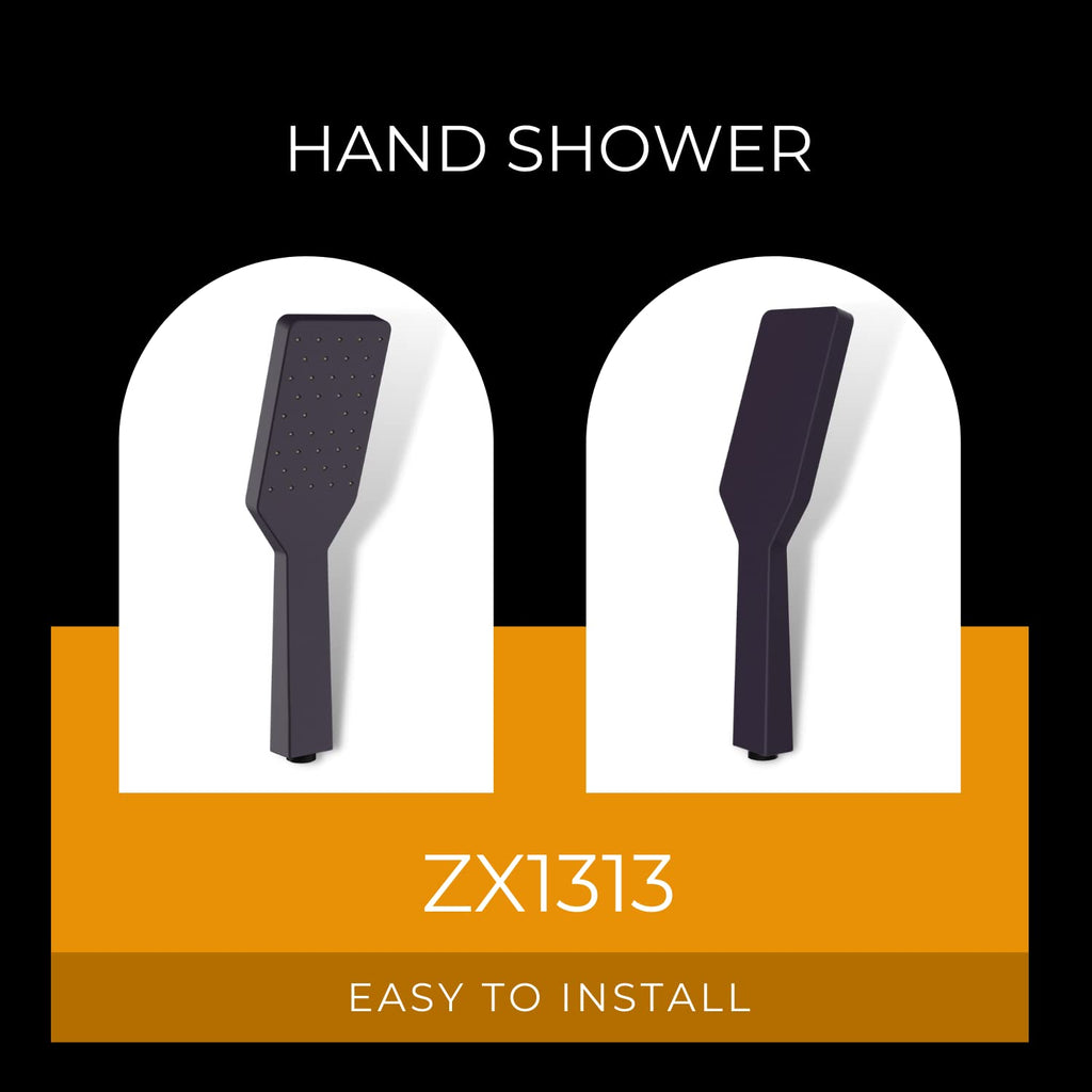 ZX1313 Hand Shower with Stand and Hose Pipe, Silicone Free Nozzles, Stainless Steel Finish, Lightweight, Great Grip, Precise Water Flow(Ultra Modern Sleek, Single Flow) Black