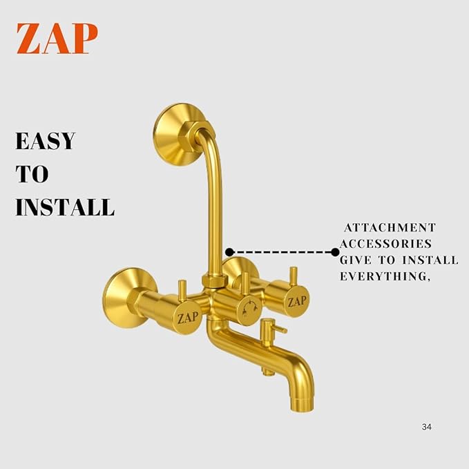 Elixir 3-in-1 Wall Mixer Tap with Overhead Shower, Hand Shower & Long Bend Pipe