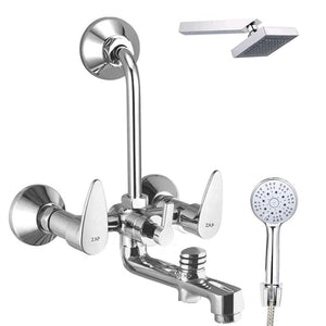 ZAP Breeza Series 3-in-1 Wall Mixer with Crutch & Multi-Flow Hand Shower | Complete Brass | 1.5m Flexible Tube | Chrome Finish | Deluxe Bathroom Fittings Set
