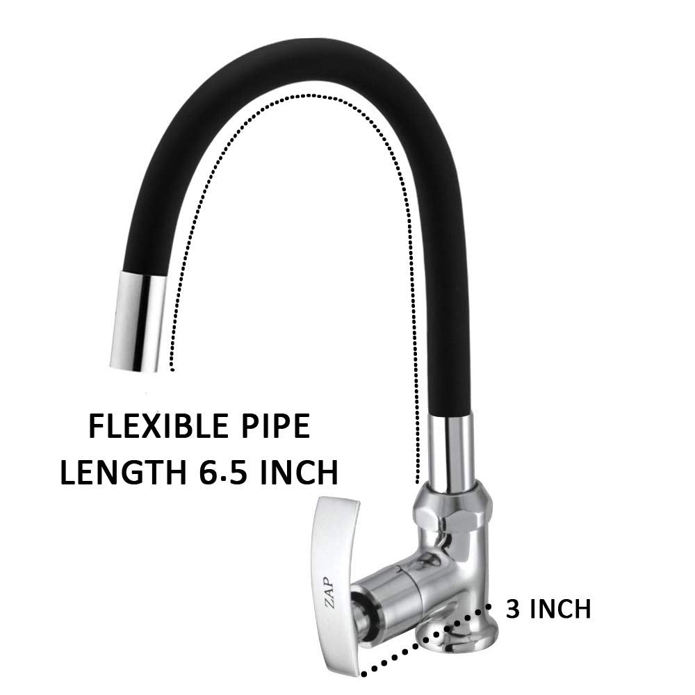 ZAP Soft High Grade Brass Kitchen Tap | Swan Neck Design | 360° Swivel Spout | Single Lever | Flexible Silicone Spout | Rust-Proof | Hot & Cold Mixer | Chrome Finish