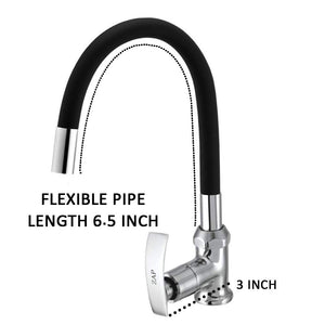 ZAP Soft High Grade Brass Kitchen Tap | Swan Neck Design | 360° Swivel Spout | Single Lever | Flexible Silicone Spout | Rust-Proof | Hot & Cold Mixer | Chrome Finish