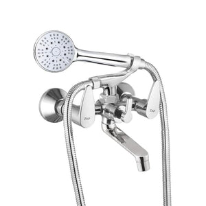 ZAP Brezza Series 2-in-1 Wall Mixer with Crutch | Brass Body with Multi-Flow Hand Shower & 1.5m Flexible Tube | Chrome Finish Deluxe Bathroom Fitting