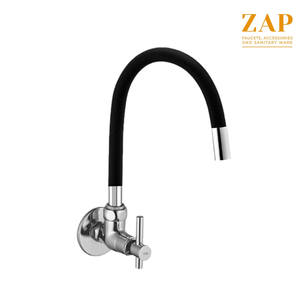 ZAP Terrim Flexible Kitchen Sink Tap with Pull-Down Sprayer | 360° Rotatable Faucet | Dual Flow Water Outlet | Black Silicone | Durable Brass Body