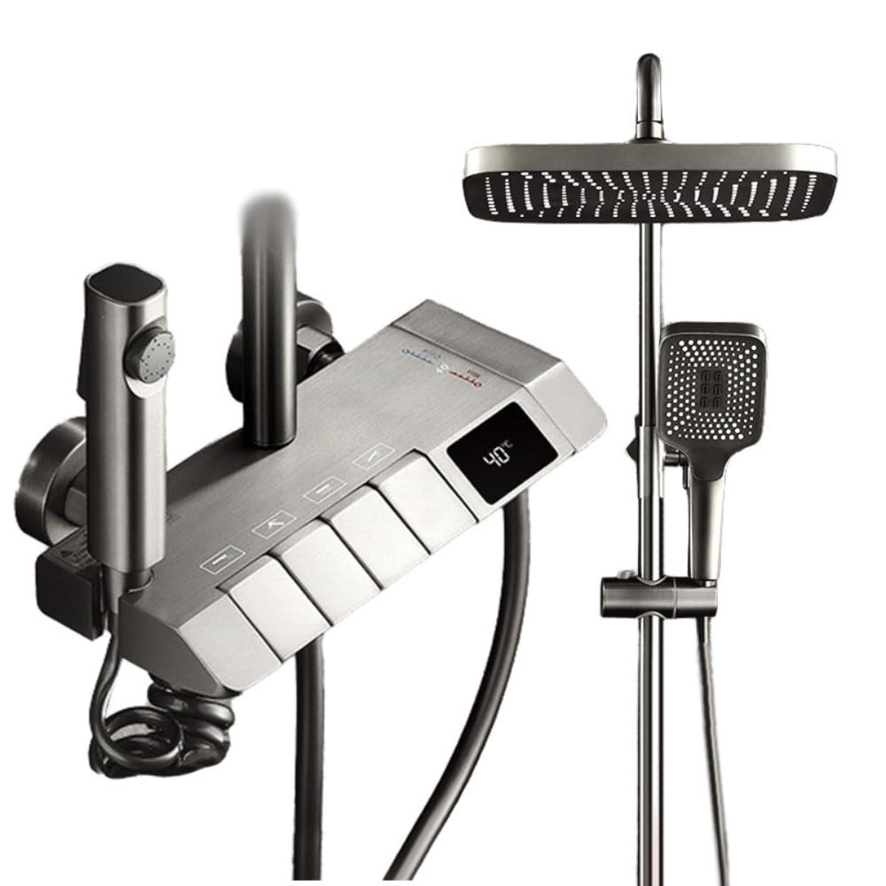 ZAP Elixir Series 7324 Thermostatic Shower Panel | Wall-Mount Shower Set with 4 Function Thermostatic Mixer | Hot & Cold Water Shower System | Hand Shower, Overhead Shower | PVD Black Finish
