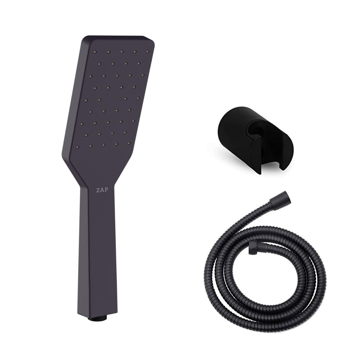 ZX1313 Hand Shower with Stand and Hose Pipe, Silicone Free Nozzles, Stainless Steel Finish, Lightweight, Great Grip, Precise Water Flow(Ultra Modern Sleek, Single Flow) Black