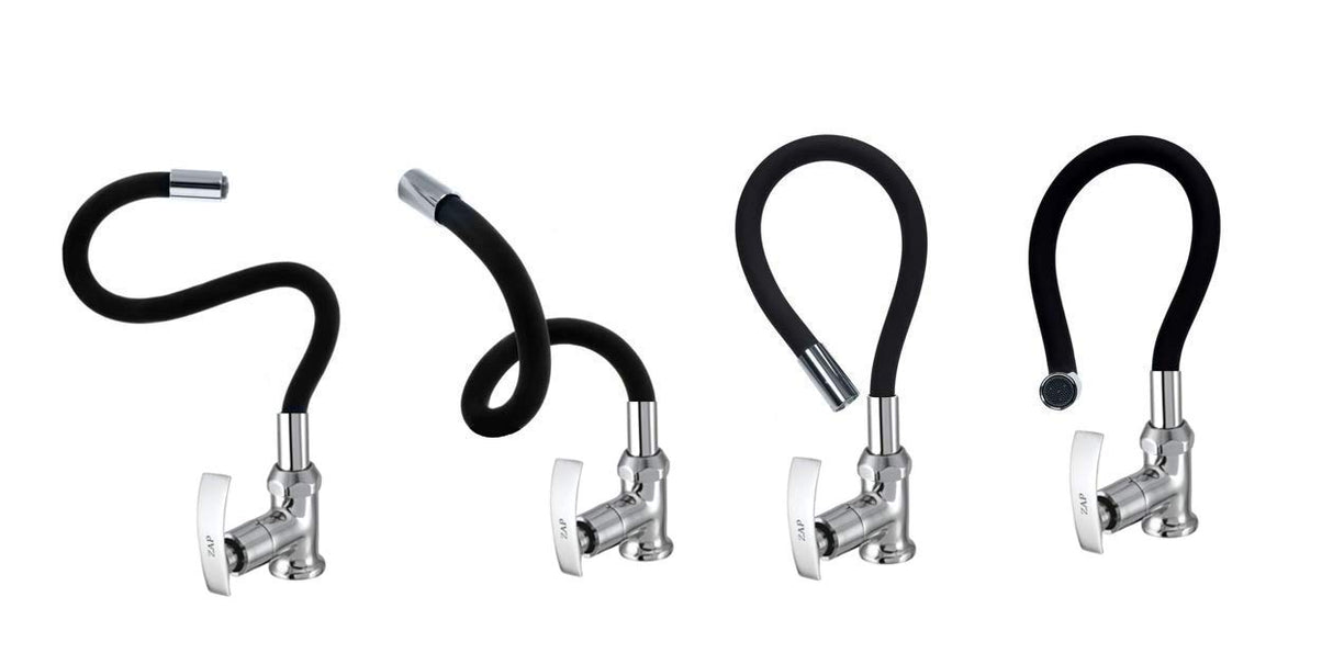 ZAP Soft High Grade Brass Kitchen Tap | Swan Neck Design | 360° Swivel Spout | Single Lever | Flexible Silicone Spout | Rust-Proof | Hot & Cold Mixer | Chrome Finish