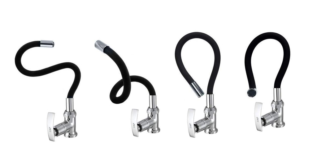 ZAP Soft High Grade Brass Kitchen Tap | Swan Neck Design | 360° Swivel Spout | Single Lever | Flexible Silicone Spout | Rust-Proof | Hot & Cold Mixer | Chrome Finish