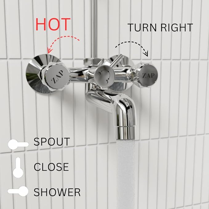 ZAP Continental Series Brass Wall Mixer | Chrome Finish | With Overhead Shower Provision & 125mm Bend Pipe | Wall-Mounted Faucet | Durable Hot & Cold Water Mixer for Bathrooms