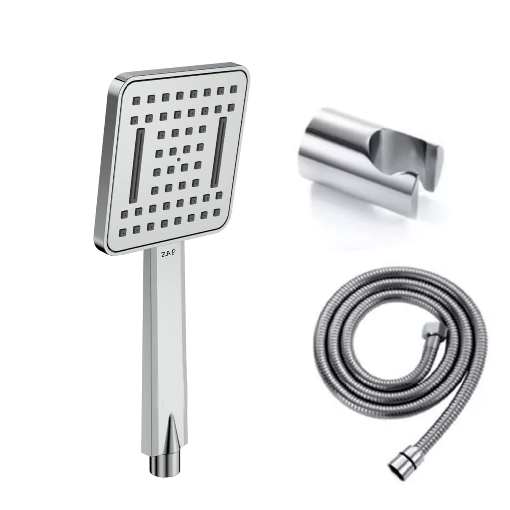 FX7653 Hand Shower with Stand and Hose Pipe Flexible Silicone Nozzles, Stainless Steel Finish, Lightweight, Great Grip, Precise Water Flow(Ultra Modern Sleek, Rain and Soft Spray)