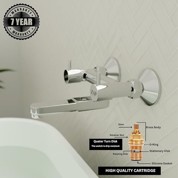 ZAP Elixir Series Brass Wall Mixer Tap | Non-Telephonic Design | Chrome Finish Bathroom Faucet | Wall-Mounted Hot & Cold Water Mixer | Durable Brass Construction | Modern Bathroom Fittings