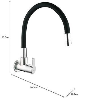ZAP Pluto Flexible Kitchen Sink Tap with Pull-Down Sprayer | 360° Rotatable Silicone Faucet | Single Flow Water Outlet | Black | Durable Brass Body