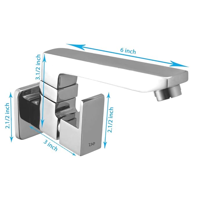 ZAP Skoda Wall-Mount Kitchen Sink Tap with Swivel Cast Spout | Chrome Finish Brass Sink Cock for Kitchen Basin | Easy-to-Use Faucet