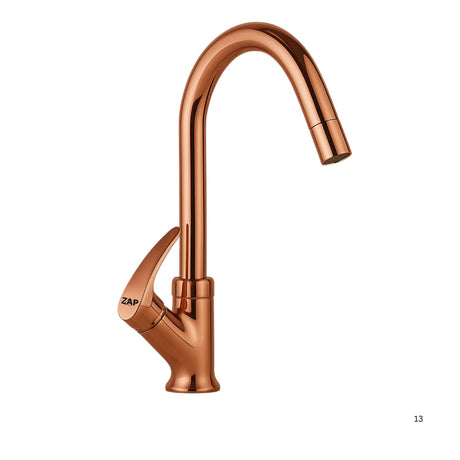 Zap Rose Gold Swan Neck Kitchen Sink Tap with 360° Swivel Spout | Premium Pillar Faucet for Kitchen & Wash Basin | Brass Tap for Sink | Sleek Design | Rust-Resistant | Easy Installation