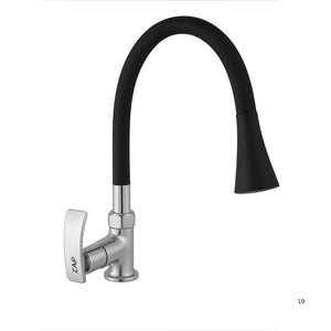 ZAP Soft High Grade Brass Kitchen Tap | Swan Neck Design | 360° Swivel Spout | Dual Flow | Flexible Silicone Spout | Rust-Proof | Hot & Cold Mixer | Chrome Finish