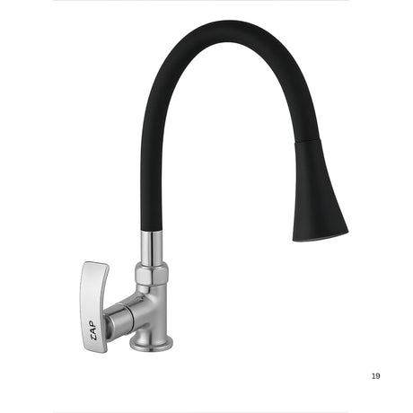 ZAP Soft High Grade Brass Kitchen Tap | Swan Neck Design | 360° Swivel Spout | Dual Flow | Flexible Silicone Spout | Rust-Proof | Hot & Cold Mixer | Chrome Finish