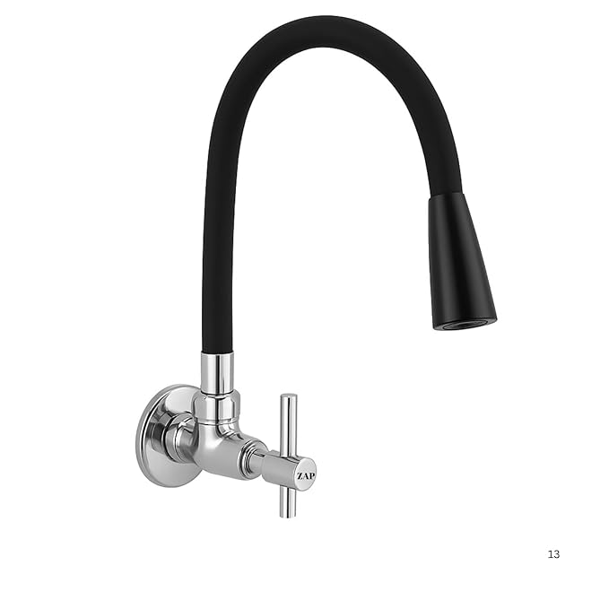 ZAP Terrim Flexible Kitchen Sink Tap with Pull-Down Sprayer | 360° Rotatable Faucet | Dual Flow Water Outlet | Black Silicone | Durable Brass Body