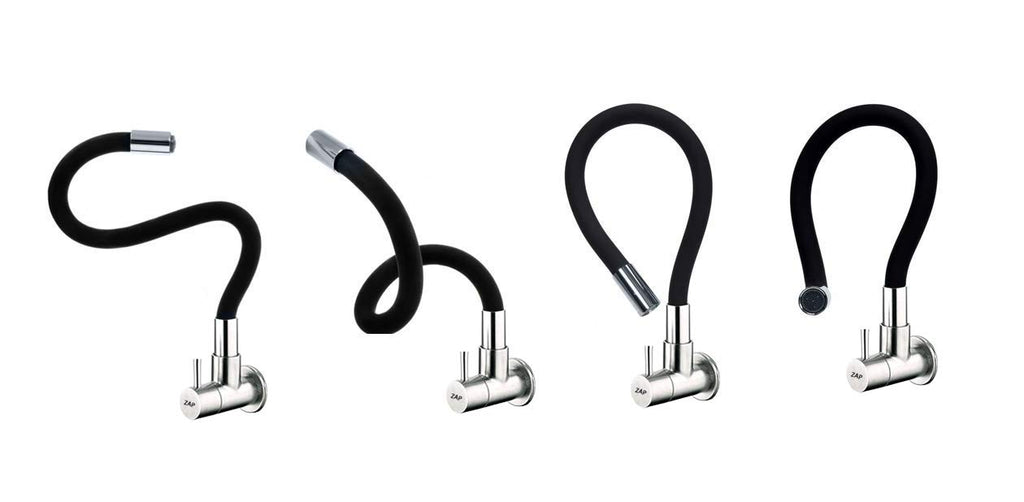 ZAP Brezza Flexible Kitchen Sink Tap with Pull-Down Sprayer | 360° Rotatable Silicone Faucet | Single Flow Water Outlet | Black | Durable Brass Body