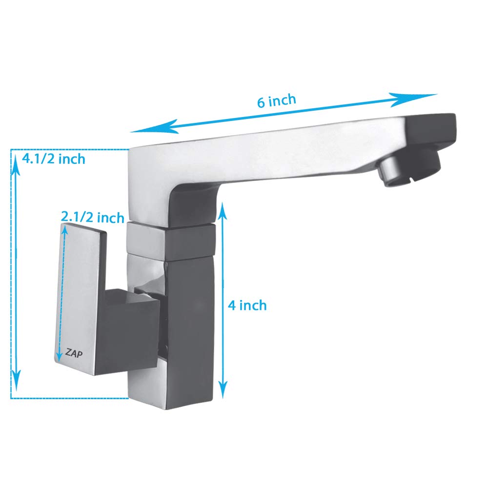 Zap Skoda Brass Sink Tap Cock with 360° Swivel Spout | Wall Mounted Kitchen & Bathroom Faucet | Chrome Finish Water Tap | Heavy-Duty Brass Body | Anti-Rust, Durable & Stylish