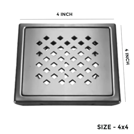 ZAP GT-205 4x4 Inch Stainless Steel Floor Drain Grating | Heavy-Duty Bathroom Jali with Removable Strainer | Rust-Resistant Water Outlet Cover for Bathroom, Kitchen & Balcony