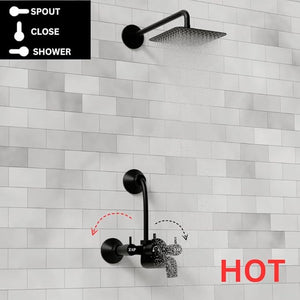 ZAP Elixir Bass 2-in-1 Full Brass Wall Mixer with Hand Shower, Overhead Shower Provision & Long Bend Pipe – Black Matte Finish | Rust Resistant | Stylish Wall Mounted Tap for Bathroom