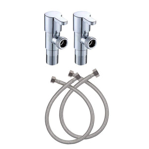 ZAP Brass Angle Valve with Stainless Steel Connection Pipe – Set of 2 | Chrome-Plated Quarter Turn Tap with Wall Flange for Bathroom, Kitchen, Geyser, Basin & Toilet | Rust-Resistant | Made in India