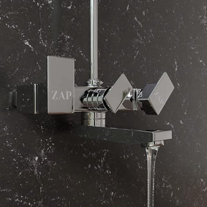 ZAP SKODA Series 100% Full Brass Wall Mixer with Overhead Shower System Set and 125mm Long Bend Pipe for Bathroom | Chrome Finish | Complete Wall Mounted Bath Fitting