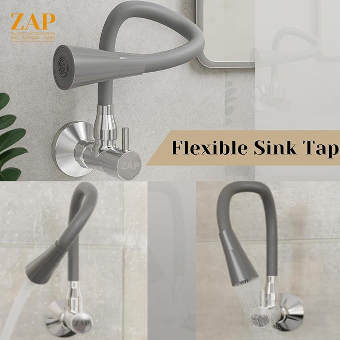 Grey Brass Sink Tap with Dual Flow Kitchen Faucet with Flexible Swivel Spout