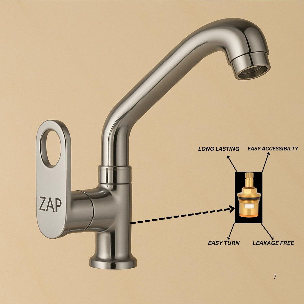 Zap Geo Heavy Swan Neck Tap for Kitchen & Bathroom | Brass Body, Chrome Finish | Table/Deck Mounted | Sleek Durable Design | Soft Flow Water Faucet