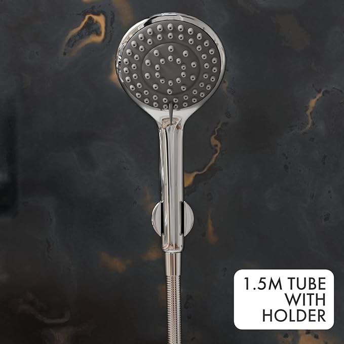 ZAP Ultra Cube Series 2-in-1 Wall Mixer with Crutch | Brass Body with Multi-Flow Hand Shower & 1.5 Meter Stainless Steel Hose Pipe | Chrome Finish Bathroom Fitting